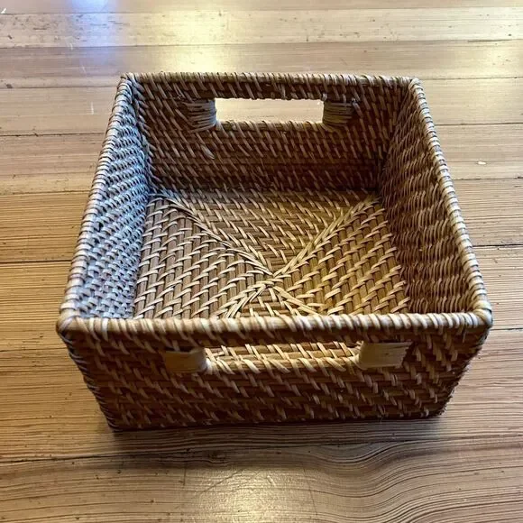 Container Store Rattan Cube with Handles Natural. - Picture 2 of 8